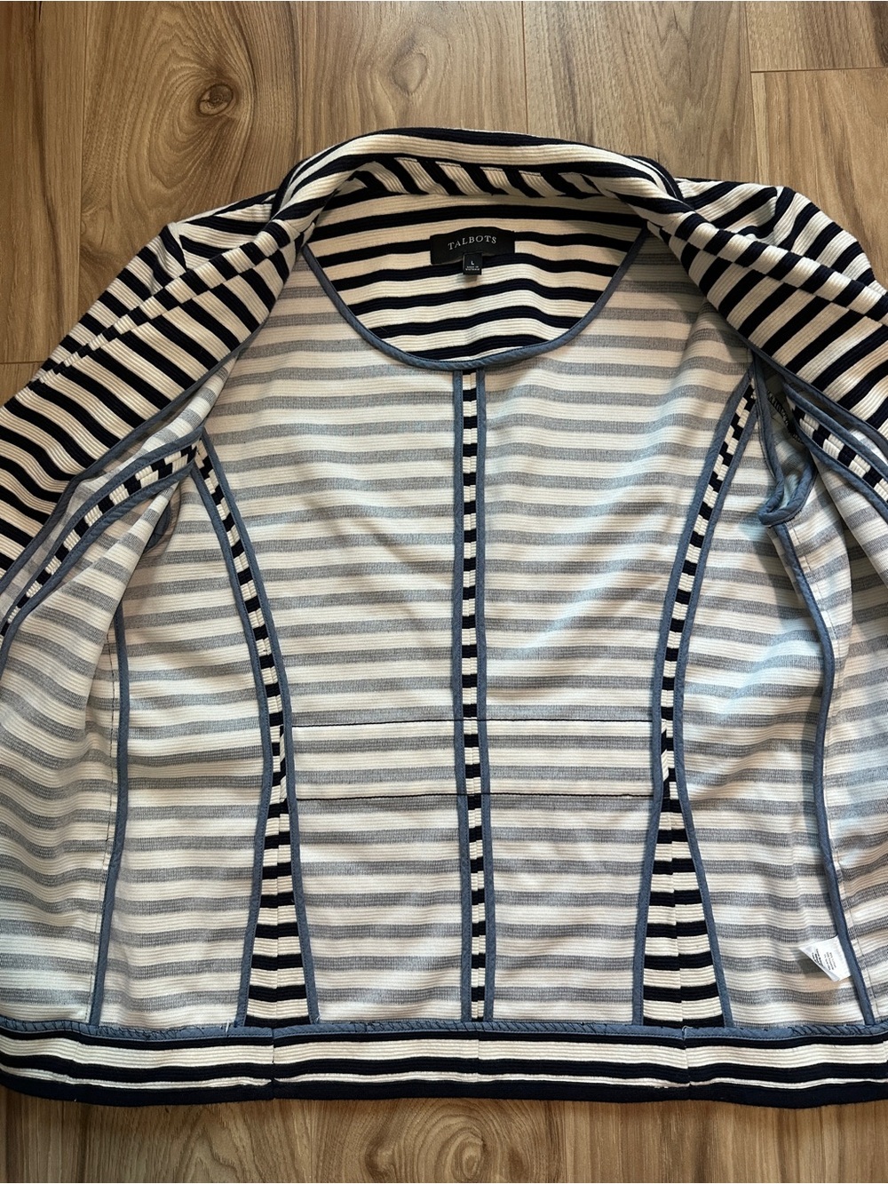 Talbots Navy White Striped Blazer Jacket Coat 3/4 Sleeves Large L Nautical Women - Picture 9 of 11
